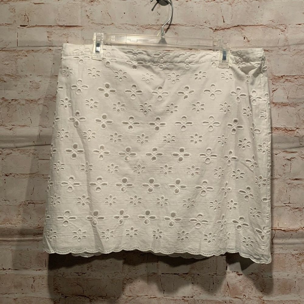 Loft White eyelet skirt 12 lined cotton straight